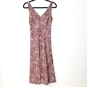 J Crew V-neck Lace Print Waist Ruching Lined Sleeveless Dress Women’s Size 2